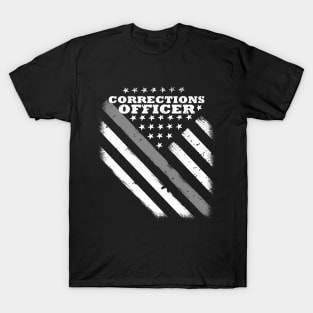 Corrections Officer Flag - Thin Silver Line American Flag T-Shirt